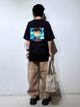 「PAGEBOY（ページボーイ）のプラットチャンキースニーカー【3サイズ展開・軽量】（スニーカー、ブラック系）」を使った、えみちさん（レディース・155cm）の春コーディネート