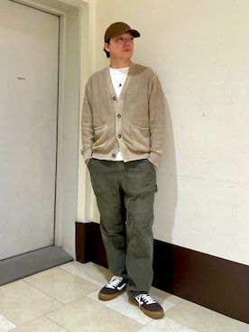 「アイテム（帽子、ブラウン系）」を使った、ひろあきさん（メンズ・168cm）の秋コーディネート