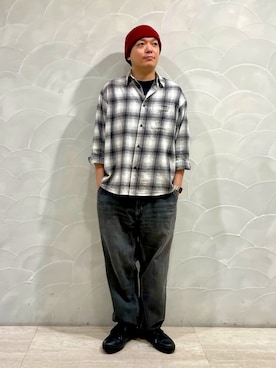 「アイテム（ニットキャップ/ビーニー、レッド系）」を使った、ひろあきさん（メンズ・168cm）の秋コーディネート