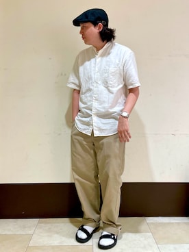 「ハンチング」｜「アイテム（サンダル）」を使った、ひろあきさん（メンズ・168cm）の夏コーディネート