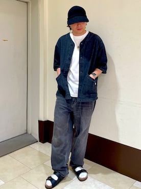 「黒」｜「アイテム（帽子）」を使った、ひろあきさん（メンズ・168cm）の夏コーディネート