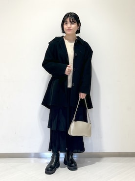 「ティアードスカート」｜「アイテム（ステンカラーコート）」を使った、めいさん（レディース・159cm）の冬コーディネート