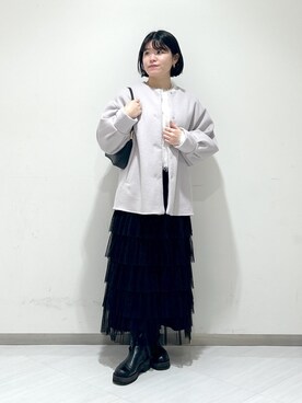「A part by（アパートバイ）のアイテム（ノーカラーコート）」を使った、めいさん（レディース・159cm）の冬コーディネート