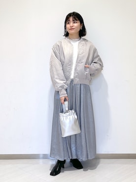 「女子会」｜「アイテム（MA-1）」を使った、めいさん（レディース・159cm）の冬コーディネート
