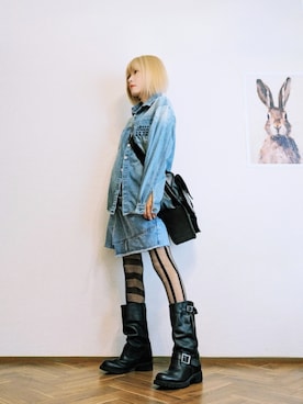 「Re:make（リメイク）のアイテム（デニムパンツ、ブルー系）」を使った、あいさん（レディース・153cm）の春コーディネート
