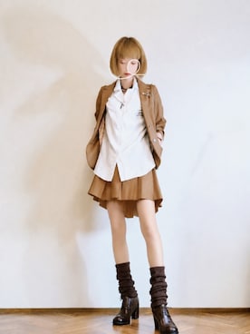 「アイテム（バックパック/リュック、ブラウン系）」を使った、あいさん（レディース・153cm）の秋コーディネート