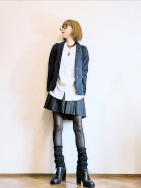 「JINS（ジンズ）の【OVERSIZE2 -MASUWKA-】（メガネ、ブラック系）」を使った、あいさん（レディース・153cm）の秋コーディネート