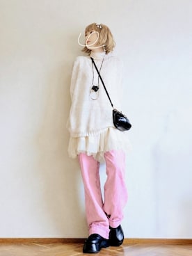 「アイテム（バレッタ/ヘアクリップ、ホワイト系）」を使った、あいさん（レディース・153cm）の秋コーディネート