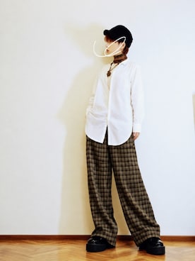「Banana Republic（バナナリパブリック）のオーバーサイズ シャツ（シャツ/ブラウス、ホワイト系）」を使った、あいさん（レディース・153cm）の秋コーディネート