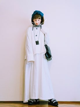 「MERLOT（メルロー）のアイテム（ヘアバンド、ブルー系）」を使った、あいさん（レディース・153cm）の春コーディネート