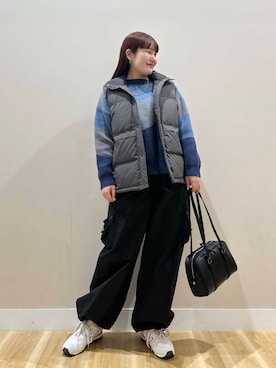 「アイテム（ダウンベスト）」を使った、みよしさん（レディース・159cm）の秋コーディネート
