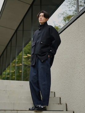 「Traditional Weatherwear（トラディショナルウェザーウェア）のアイテム（ブルゾン、ブラック系）」を使った、pooh._.313さん（メンズ・186cm）の春コーディネート
