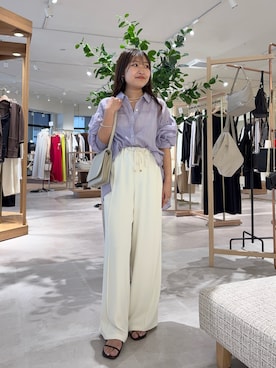 「Jena espace merveilleux(ジェナ エスパスメルヴェイユ)の【高レビュー多数!】【2サイズ展開/体型問わず美脚見え】トロミイージーパンツ(その他パンツ、ホワイト系)」を使った、おみつさん(レディース・147cm)の春コーディネート