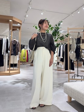 「Jena espace merveilleux(ジェナ エスパスメルヴェイユ)のウエストゴムトロミパンツ(その他パンツ、ホワイト系)」を使った、おみつさん(レディース・147cm)の春コーディネート