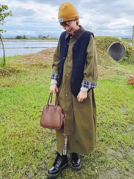 「oversize」｜「アイテム（ニットキャップ/ビーニー）」を使った、peiさんさん（レディース・164cm）の冬コーディネート