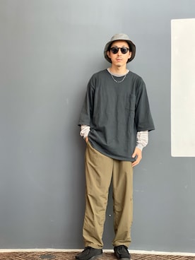 山崎まさひささんの「『別注』Goodwear×DOORS 6分袖ポケットTシャツ」を使ったコーディネート