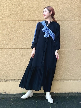 「黒ワンピ」｜「アイテム（その他）」を使った、CHISAさん（レディース・158cm）の夏コーディネート