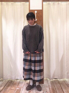 「ケーブルニット」｜「アイテム（モカシン/デッキシューズ）」を使った、syk1302さん（レディース・160cm）の冬コーディネート