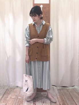 「巾着バッグ」｜「アイテム（シャツワンピース）」を使った、syk1302さん（レディース・160cm）の夏コーディネート
