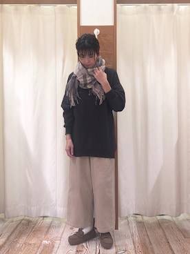 「チェック柄に恋してる」｜「アイテム（モカシン/デッキシューズ）」を使った、syk1302さん（レディース・160cm）の冬コーディネート