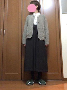 「ノーカラージャケット」｜「アイテム（シャツワンピース）」を使った、すずめさん（レディース・160cm）の冬コーディネート