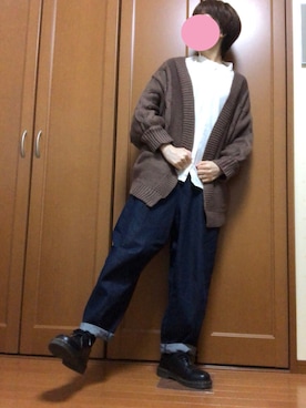 「Chaco closet（チャコ クローゼット）のケーブル編みニットボリュームスリーブルーズカーディガン（カーディガン/ボレロ）」を使った、すずめさん（レディース・160cm）の秋コーディネート
