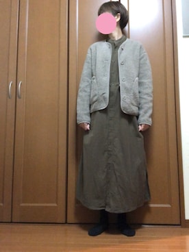 「ノーカラージャケット」｜「アイテム（シャツワンピース）」を使った、すずめさん（レディース・160cm）の冬コーディネート