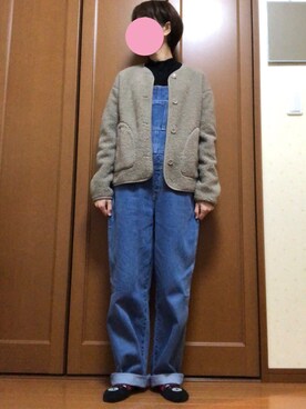 「UNIQLO（ユニクロ）のフリースノーカラージャケット（長袖）（その他アウター）」を使った、すずめさん（レディース・160cm）の秋コーディネート