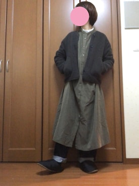 「UNIQLO（ユニクロ）のフリースノーカラージャケット（長袖）（その他アウター）」を使った、すずめさん（レディース・160cm）の冬コーディネート