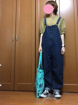 「rps（アールピーエス）のアイテム（オールインワン・サロペット）」を使った、すずめさん（レディース・160cm）の夏コーディネート