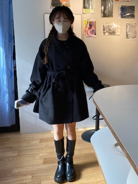 「GRL（グレイル）のアイテム（ステンカラーコート）」を使った、nee23さん（レディース・158cm）の冬コーディネート