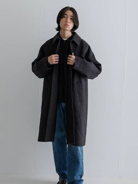 「アイテム（ステンカラーコート、その他）」を使った、智哉さん（メンズ・177cm）の冬コーディネート