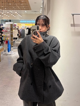 「LOWRYS FARM（ローリーズファーム）の【LFM(U)】スタンドハーフコート　812593（ピーコート、グレー系）」を使った、kuboさん（レディース・161cm）の秋コーディネート