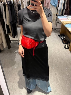 「LOWRYS FARM（ローリーズファーム）のステンレスフープチョーカー 127295（チョーカー、シルバー系）」を使った、kuboさん（レディース・161cm）の春コーディネート