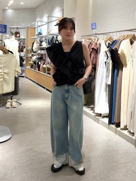「LOWRYS FARM（ローリーズファーム）のステンレスフープチョーカー 127295（Choker、シルバー系）」を使った、kuboさん（レディース・161cm）の夏コーディネート