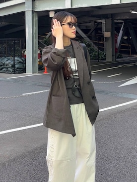 「LOWRYS FARM（ローリーズファーム）のステンレスフープチョーカー 127295（チョーカー、シルバー系）」を使った、kuboさん（レディース・161cm）の春コーディネート