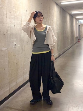 「LOWRYS FARM（ローリーズファーム）のＢＡＳＩＣシアータンク 1042099（Tank tops、イエロー系）」を使った、kuboさん（レディース・161cm）の夏コーディネート