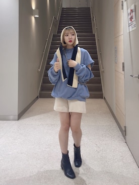 「リブニット」｜「アイテム（スウェット）」を使った、じんももさん（レディース・152cm）の秋コーディネート