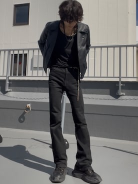 「アイテム（ライダースジャケット）」を使った、Zen.さん（メンズ・174cm）の秋コーディネート