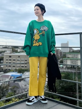 「ゆるニット」｜「アイテム（ハンチング/ベレー帽）」を使った、chihoさん（レディース・166cm）の秋コーディネート