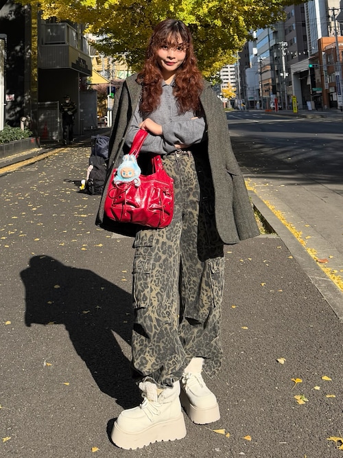 2color ／ 4size 】レオパードヴィンテージタックワイドカーゴデニム