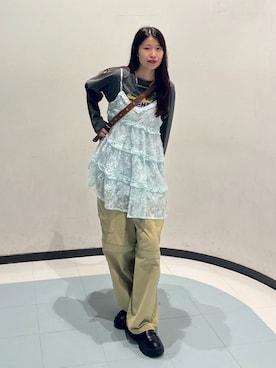 「w closet（ダブルクローゼット）のアイテム（Tシャツ/カットソー）」を使った、アベさん（レディース・163cm）の秋コーディネート