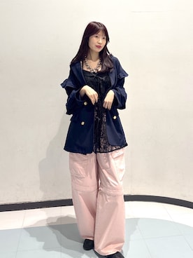 「w closet（ダブルクローゼット）のフリルテーラードジャケット（テーラードジャケット、ブルー系）」を使った、アベさん（レディース・164cm）の春コーディネート