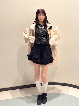 「w closet（ダブルクローゼット）の【さらっと羽織れるナイロン素材】フリルモッズコート（ブルゾン、ピンク系）」を使った、アベさん（レディース・164cm）の春コーディネート