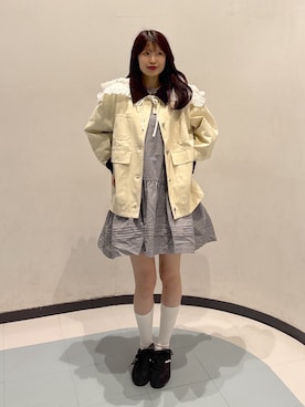 「w closet（ダブルクローゼット）の配色カバーオール（ブルゾン、ホワイト系）」を使った、アベさん（レディース・164cm）の春コーディネート