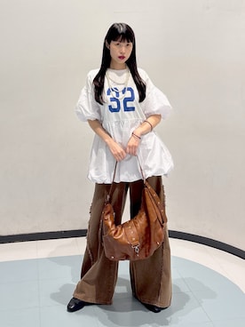 「w closet（ダブルクローゼット）のアイテム（Tシャツ/カットソー）」を使った、アベさん（レディース・163cm）の夏コーディネート