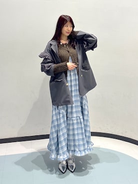 「w closet（ダブルクローゼット）のフリルテーラードジャケット（テーラードジャケット、グレー系）」を使った、アベさん（レディース・164cm）の春コーディネート