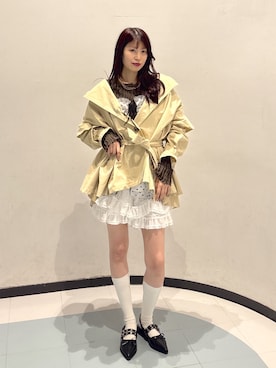「w closet（ダブルクローゼット）のフリルショートパンツ（その他パンツ、ホワイト系）」を使った、アベさん（レディース・164cm）の春コーディネート