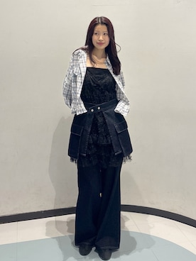 「w closet（ダブルクローゼット）のチュールリボンミニキャミワンピース（ワンピース、ブラック系）」を使った、アベさん（レディース・164cm）の春コーディネート