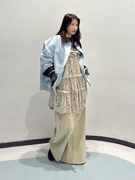 「w closet（ダブルクローゼット）の配色カバーオール（ブルゾン、ブルー系）」を使った、アベさん（レディース・164cm）の春コーディネート